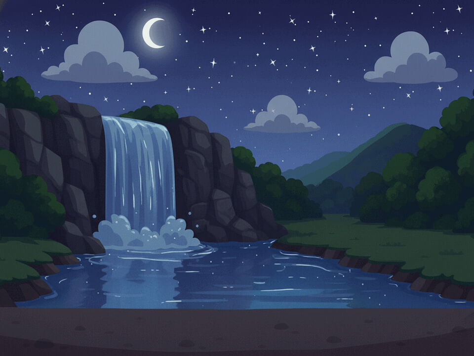 waterfall_stream_night