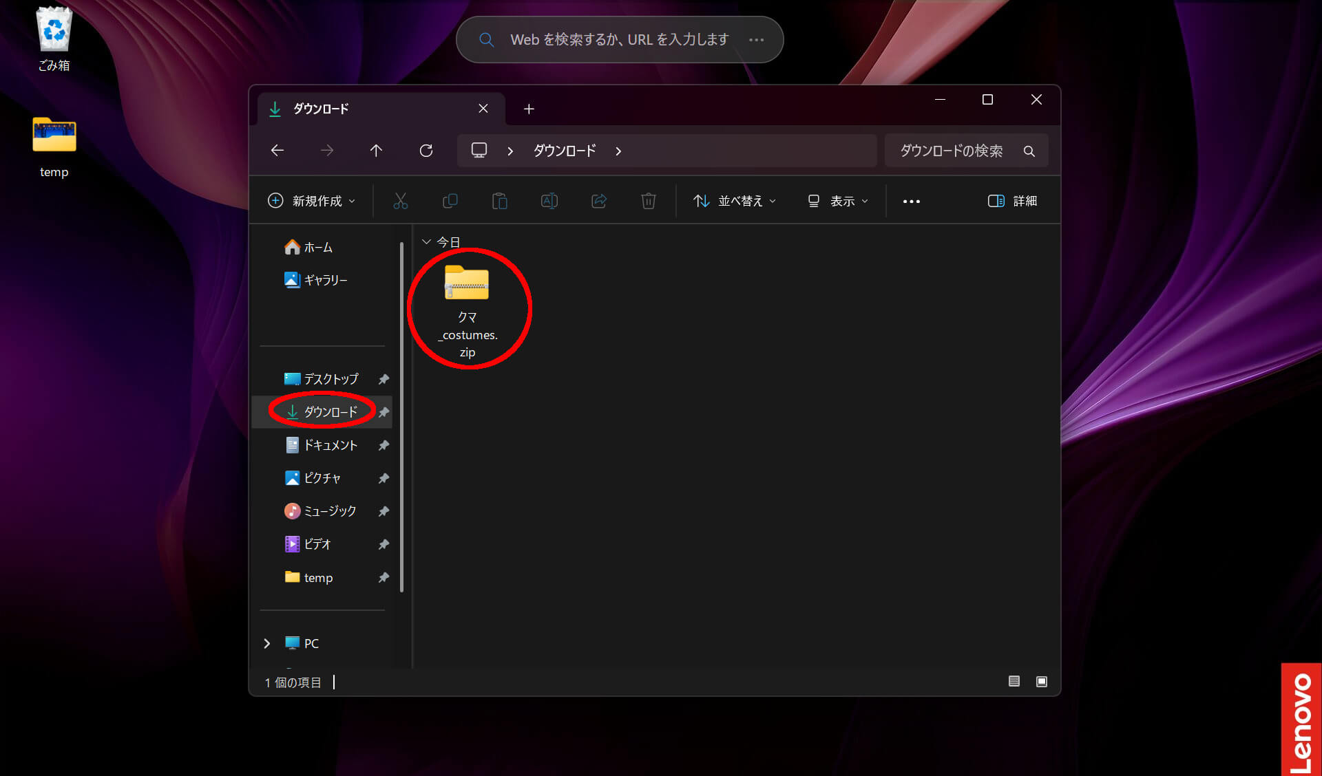 ZIPファイルを見つける